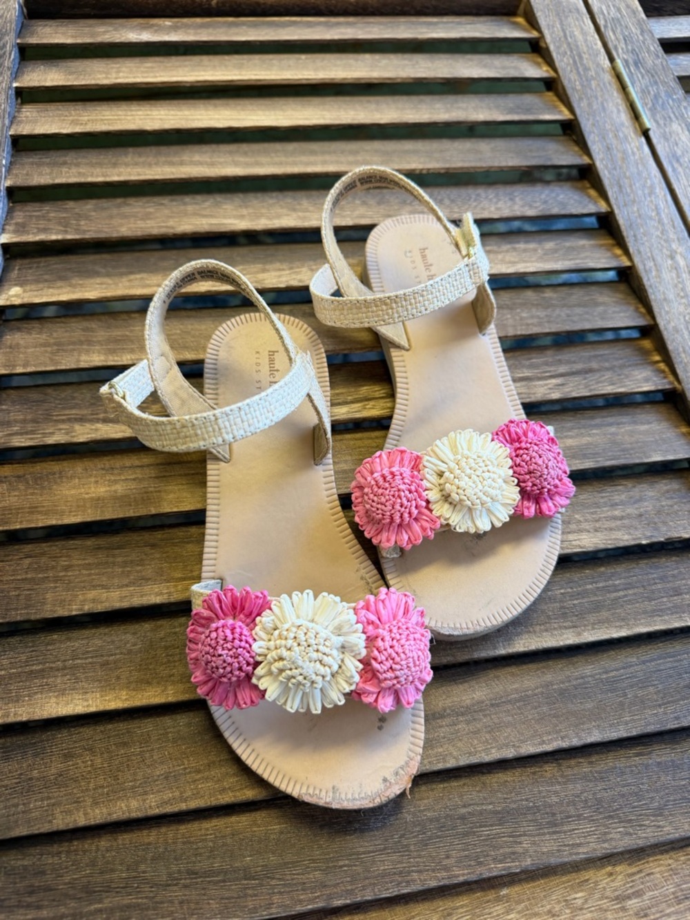 Haute Hippie Kids Pink & Cream Floral Strap Sandals
